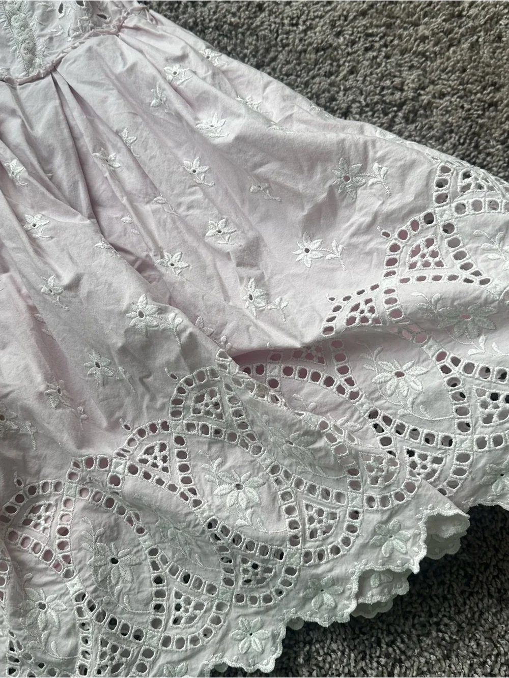 LoveShackFancy Pale Pink Eyelet Cotton Mini Dress - Picture 3 of 6